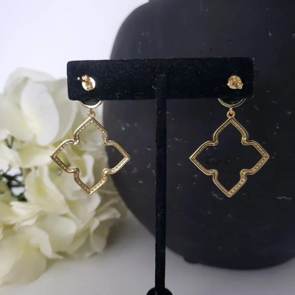 NWT Adornia 14K Gold Plated 4 Point Flower Swarovski Crystal Drop Dangle Earring